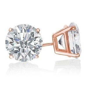 🦩18k Rose Gold CZ Round Stud Earrings Lab Created Diamond Over Sterling Silver